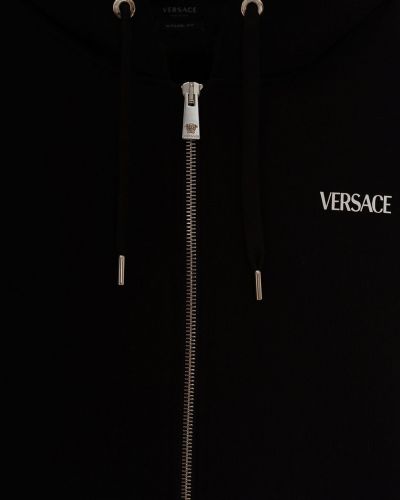 Haftowana bluza z kapturem na zamek Versace czarna
