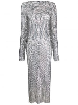 Dolga obleka z mrežo s kristali Ana Radu srebrna