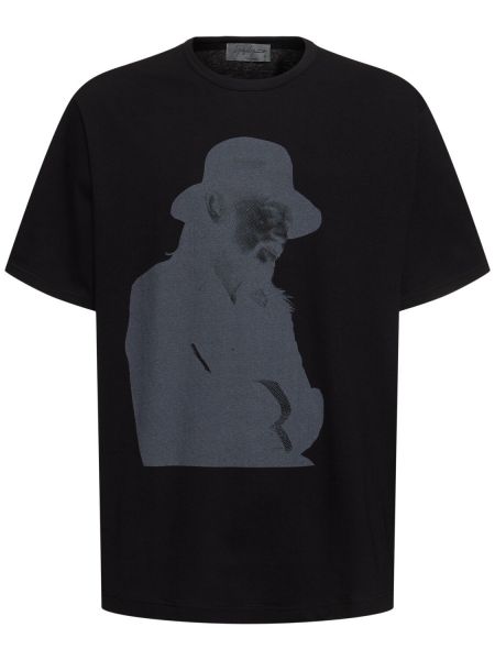 Pamut póló nyomtatás Yohji Yamamoto fekete