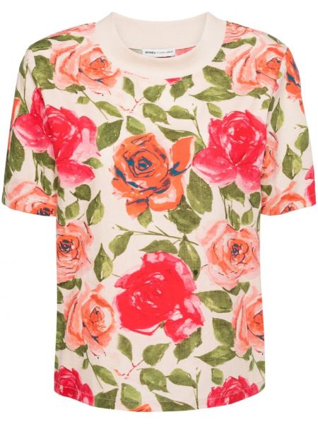 T-krekls ar ziediem ar apdruku Batsheva rozā