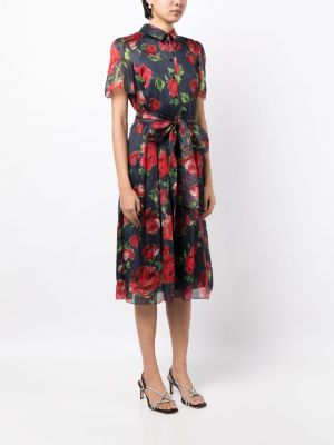 Květinové hedvábné koktejlové šaty s potiskem Carolina Herrera