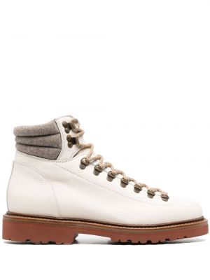 Čipkované kožené šnurovacie trekingové topánky Brunello Cucinelli biela