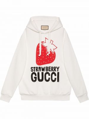 Hoodie con stampa Gucci bianco