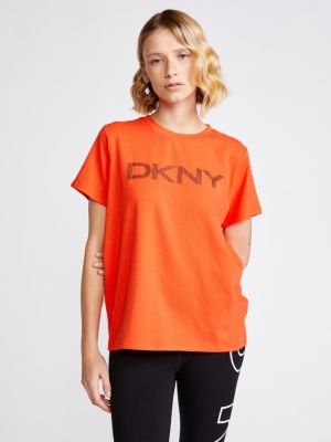 Tricou cu dungi Dkny portocaliu