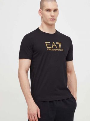 Czarna koszulka bawełniana z nadrukiem Ea7 Emporio Armani