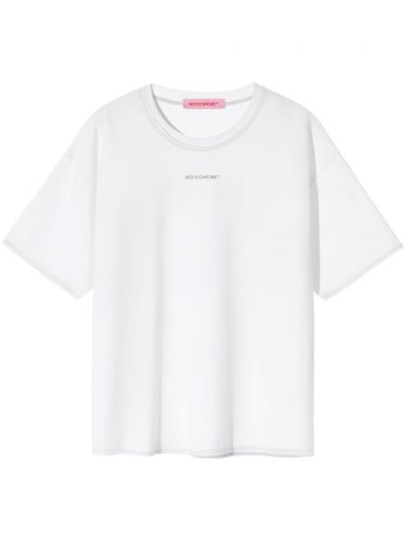 Tricou din bumbac de culoare solidă cu imagine Monochrome alb