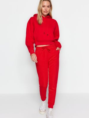 Pantaloni sport tricotate Trendyol roșu