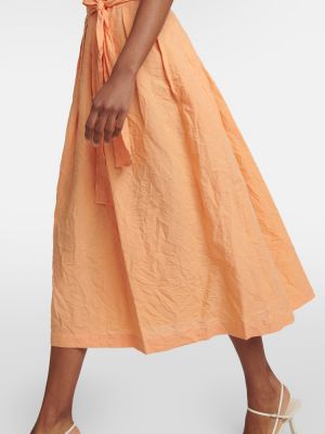 Pamučna lanena midi haljina Vince narančasta