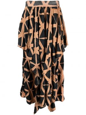 Hodvábna midi sukňa s potlačou s abstraktným vzorom Ulla Johnson čierna