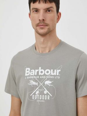 Хлопковая футболка с принтом Barbour зеленая