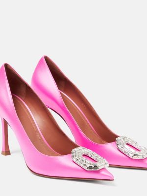 Pumps i satin Amina Muaddi rosa