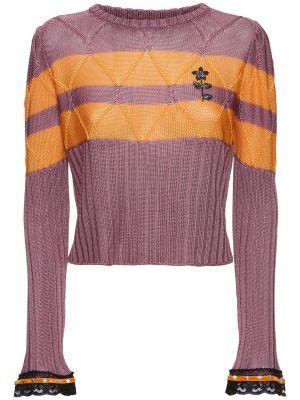 Čipkovaný viskózový sveter s dlhými rukávmi Cormio fialová