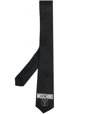 Копринена вратовръзка с принт Moschino черно