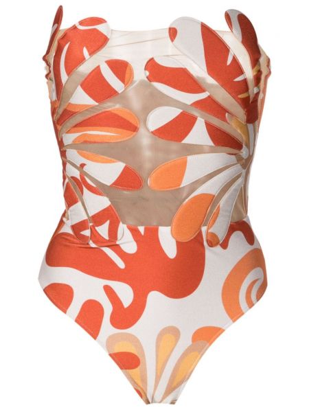 Caurspīdīgs peldkostīms ar apdruku Adriana Degreas oranžs