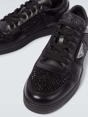 Zapatillas de cuero de cristal Prada negro