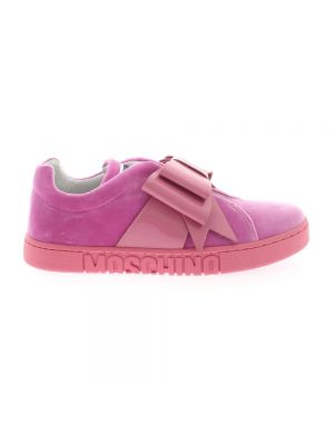 Aksamitne sneakersy z kokardką Moschino różowe