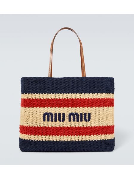Kožená látková taška Miu Miu modrá
