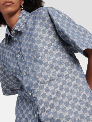 Camicia di lino in tessuto jacquard Gucci blu