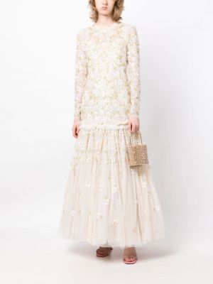 Haftowana sukienka długa w kwiatki Needle & Thread biała
