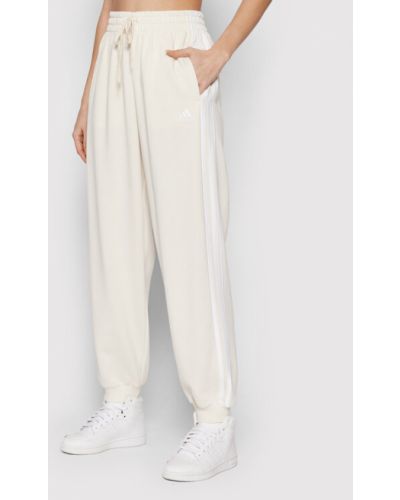 Pantaloni sport cu dungi cu croială lejeră Adidas alb
