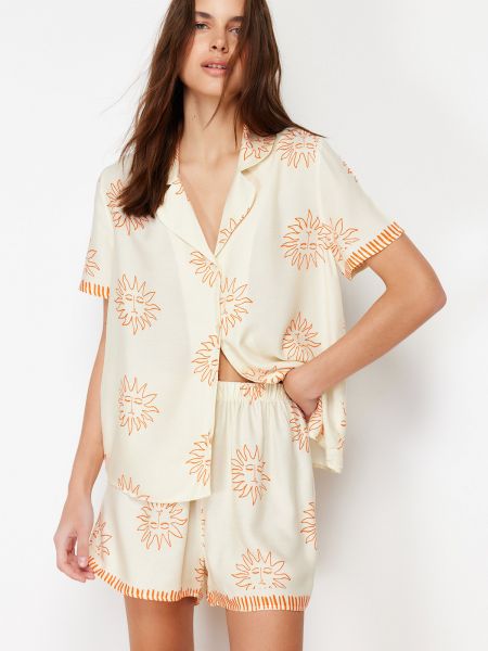 Piżama z wiskozy pleciona Trendyol pomarańczowa