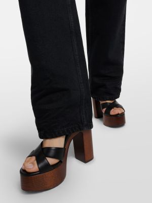 Kožené sandále na platforme Saint Laurent čierna