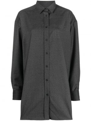 Oversized μάλλινο πουκάμισο με κέντημα Toteme γκρι