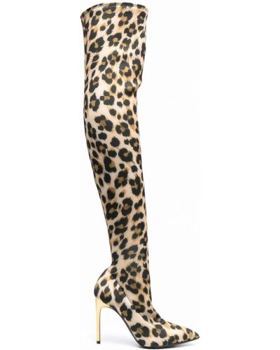 Botas altas con estampado leopardo Moschino dorado