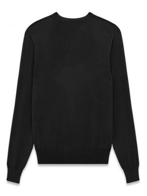 Sweter wełniany z okrągłym dekoltem Saint Laurent czarny