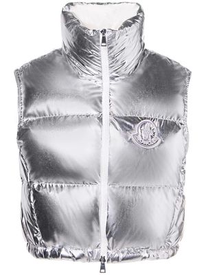 Péřová vesta z nylonu Moncler stříbrná