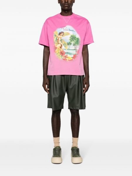Bavlněné tričko s potiskem Roberto Cavalli růžové