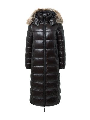 Nylonový priliehavý zimný kabát s kožušinou Superdry - čierna