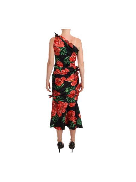 Vestido midi de seda de flores con estampado Dolce & Gabbana negro