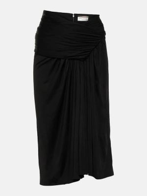 Midi suknja od jersey s draperijom Saint Laurent crna