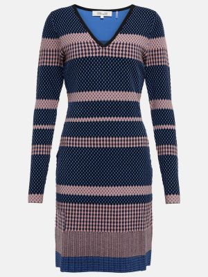Pruhované viskózové pletené šaty s dlouhými rukávy Diane Von Furstenberg - modrá