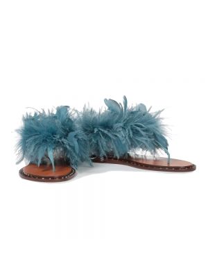Calzado de cuero con plumas de plumas Valentino Garavani azul