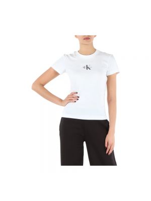 Camiseta con bordado slim fit de algodón Calvin Klein Jeans blanco
