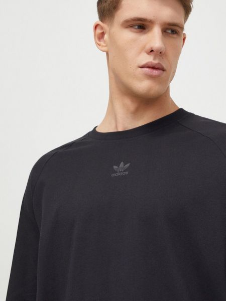 Bavlněné tričko s dlouhým rukávem s potiskem s dlouhými rukávy Adidas Originals černé