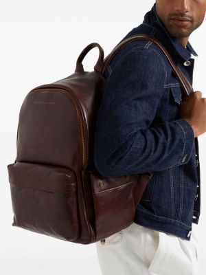 Leder rucksack mit print Brunello Cucinelli braun