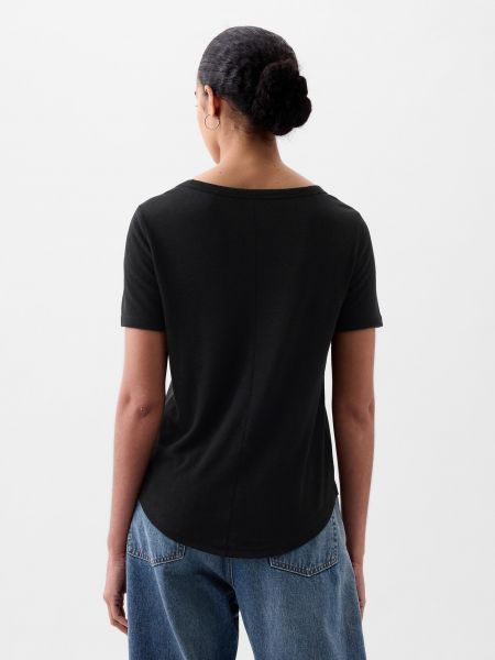 Lněné tričko Gap černé