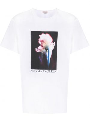 Tricou din bumbac cu model floral cu imagine Alexander Mcqueen alb