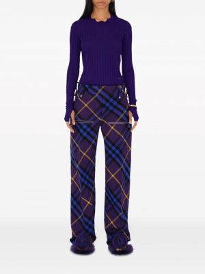 Kostkované rovné kalhoty Burberry fialové