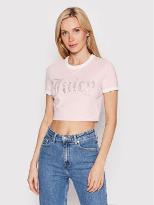 T-Shirt Ringer JCWS122080 Różowy Slim Fit Juicy Couture