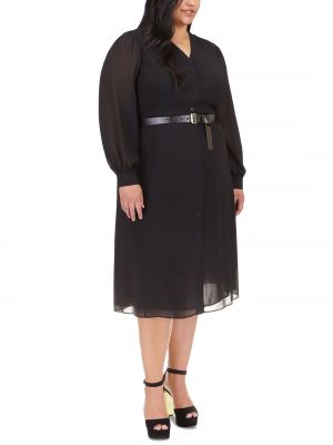 Платье с поясом на пуговицах Michael Kors черное