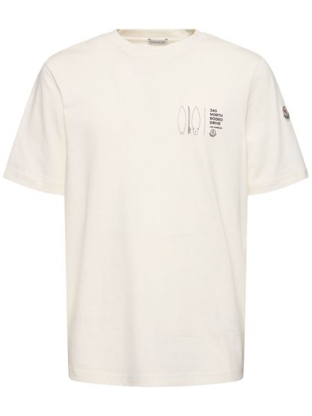 Памучна тениска с принт Moncler бяло