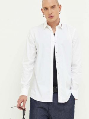 Bavlněné slim fit tričko Hugo bílé