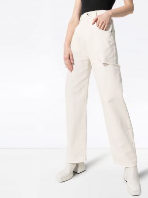 Straight fit džíny s vysokým pasem s oděrkami Maison Margiela bílé