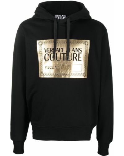 Hoodie s kapuljačom s printom Versace Jeans Couture crna