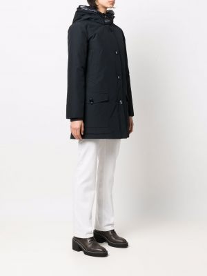 Péřový kabát s knoflíky s kapucí Woolrich modrý