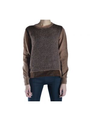 Dzianinowy sweter z okrągłym dekoltem Alberta Ferretti brązowy